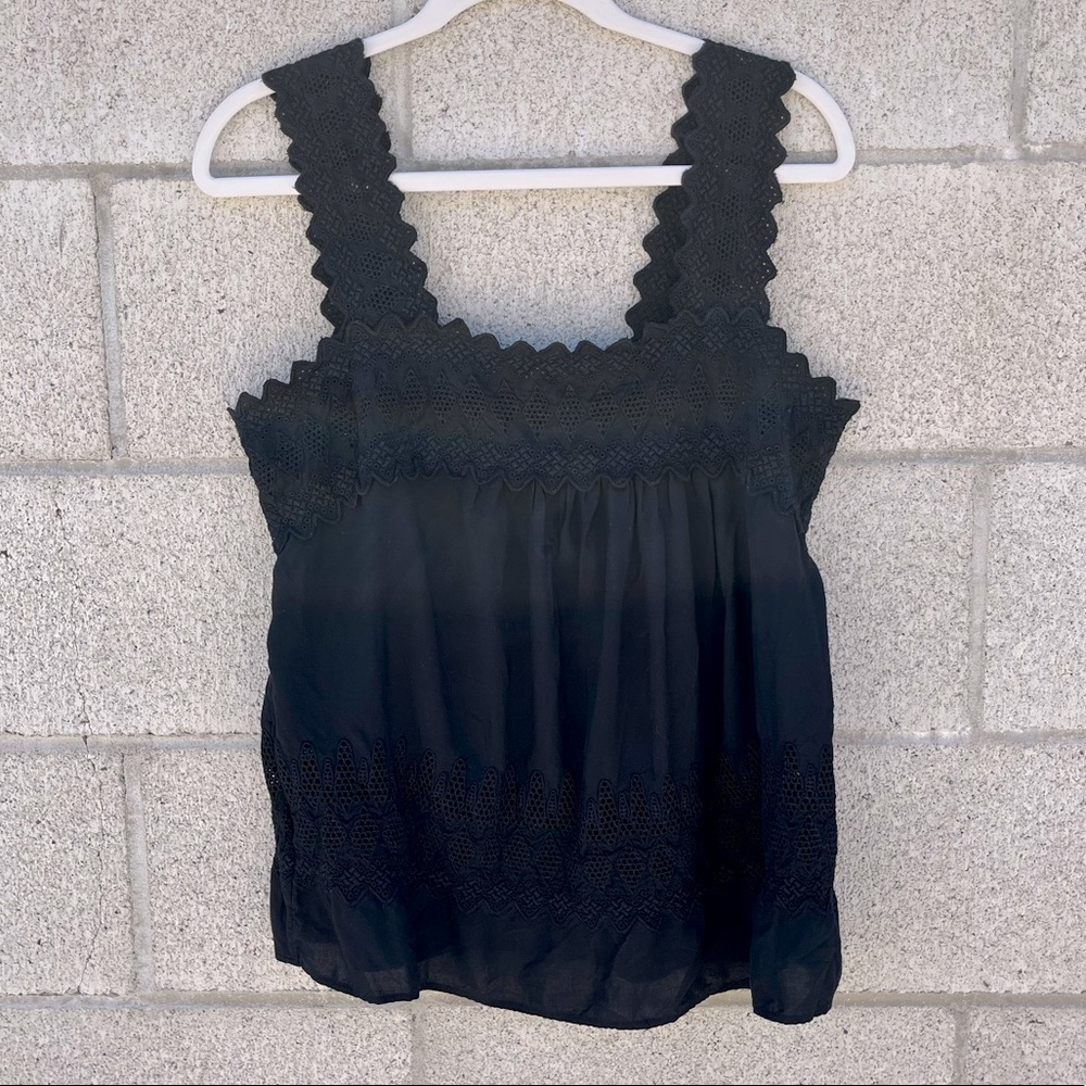 OLD NAVY lace embroidery tank top sleeveless black LARGE